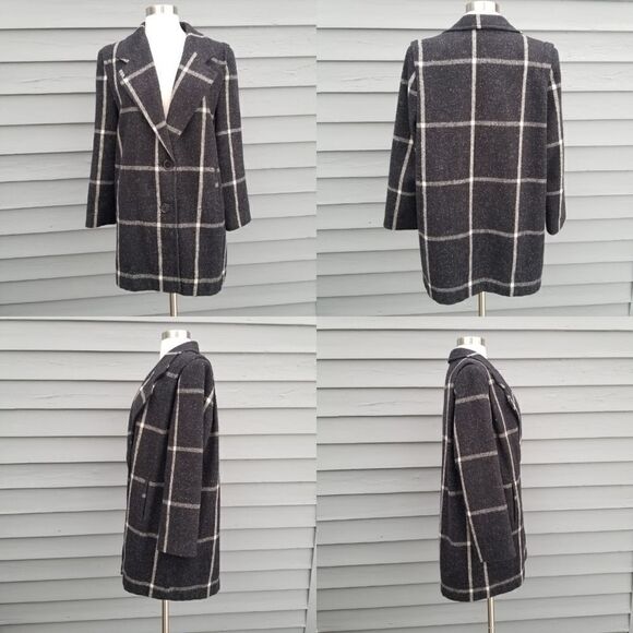 Vintage 70s Miss New Yorker Wool Blend? Windowpane Plaid Black and White Coat Lg - Picture 5 of 8